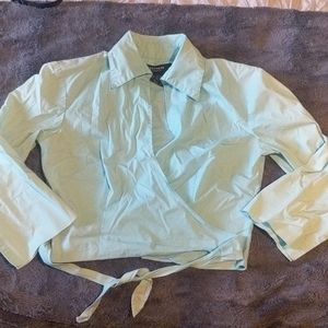 Baby Blue Stretch Wrap Cropped Shirt